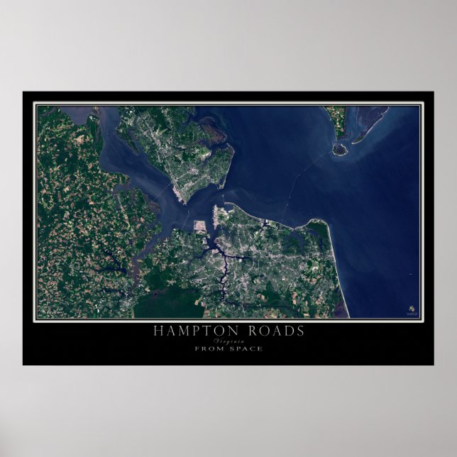 Poster Hampton Roads Virginia De L'Espace Carte Satellite (Devant)