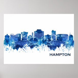 Poster Hampton Virginia Skyline Blue