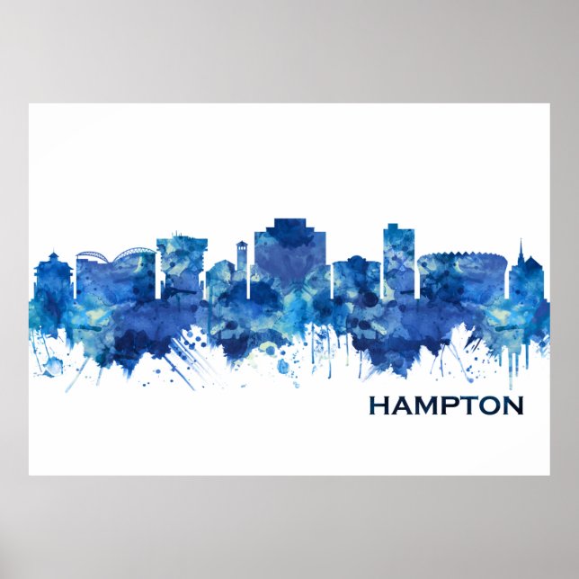 Poster Hampton Virginia Skyline Blue (Devant)