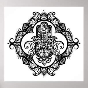 Poster Hamsa avec le griffonnage ethnique 2 d'ornements