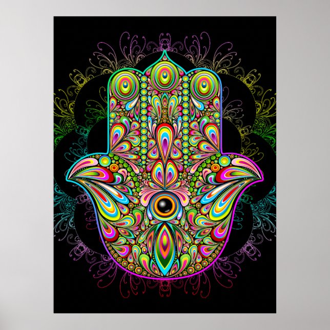 Poster Hamsa Fatma Main Psychedelic Art (Devant)