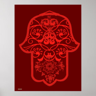 Poster Hamsa florale (rouge)