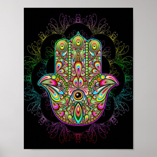 Poster Hamsa Hand Psychedelic Art (Devant)