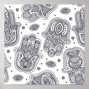 Poster Hamsa tiré par la main inspiré 2