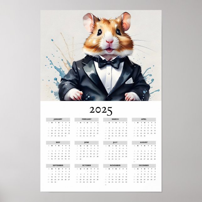 Poster Hamster d'aquarelle dans Tuxedo Bow Cravate 2025 C (Devant)
