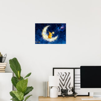 Poster Hamster doré sur croissant de lune aquarelle