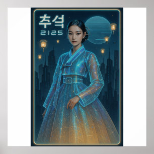 Poster Hanbok Chuseok futuriste - Art Sci-Fi coréen