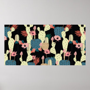 Poster Hand drawing Cactus Plant and flowers Seamless Pat