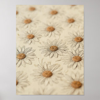Poster Hand-drawn vintage daisies arranged insoft pattern