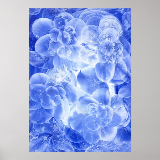 Poster Hand Painted Blue White Floral Abstract Art (Devant)