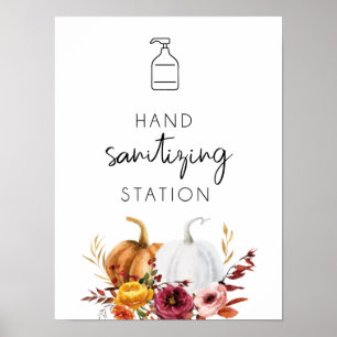 Poster Hand sanitizing Station Floral Pumpkins