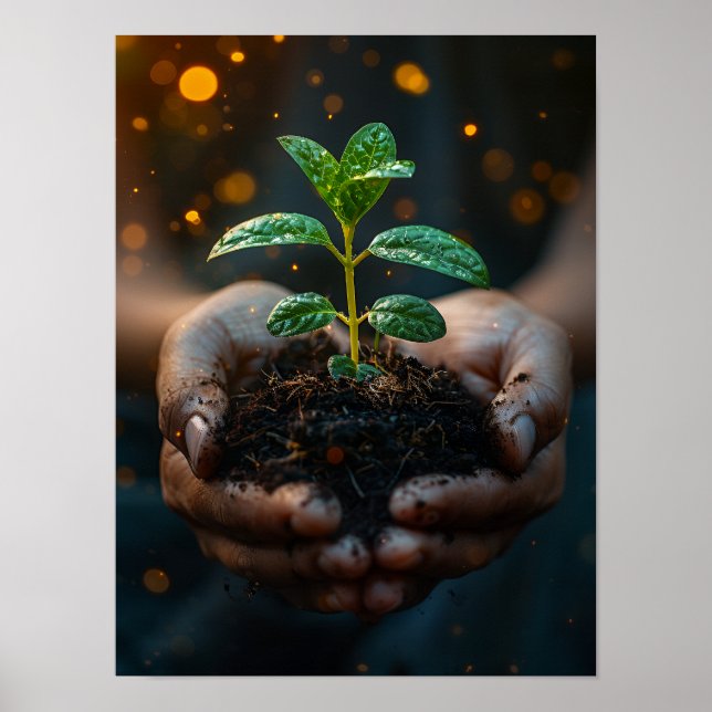 Poster Hands Holding Seedling Growth Hope Art (Devant)