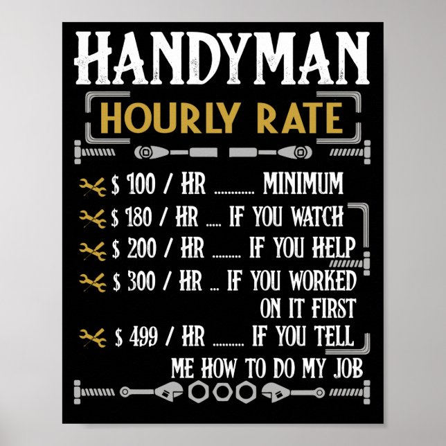 Poster Handyman Horaire Note Drôle Handyman Cadeaux (Devant)