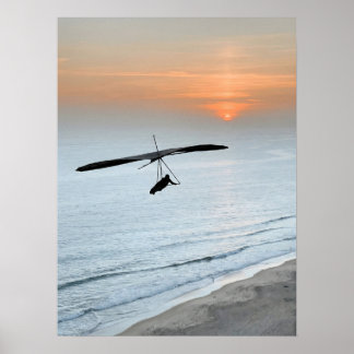 Poster  Hang Glider Silhouette Ocean Sunset Beach Coastal