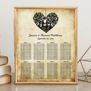 Poster Hanging Heart Tree Vintage Wedating Seating Chart