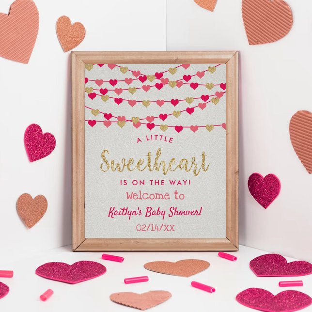 Poster Hanging Love Hearts Baby shower amoureux Bienvenue (Créateur téléchargé)