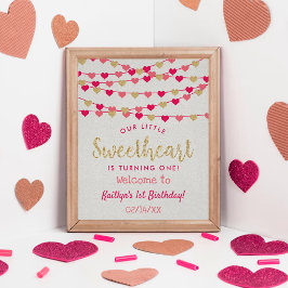 Poster Hanging Love Hearts Chéri Anniversaire Bienvenue