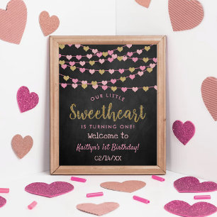 Poster Hanging Love Hearts Chéri Anniversaire Bienvenue