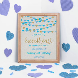 Poster Hanging Love Hearts Chéri Anniversaire Bienvenue