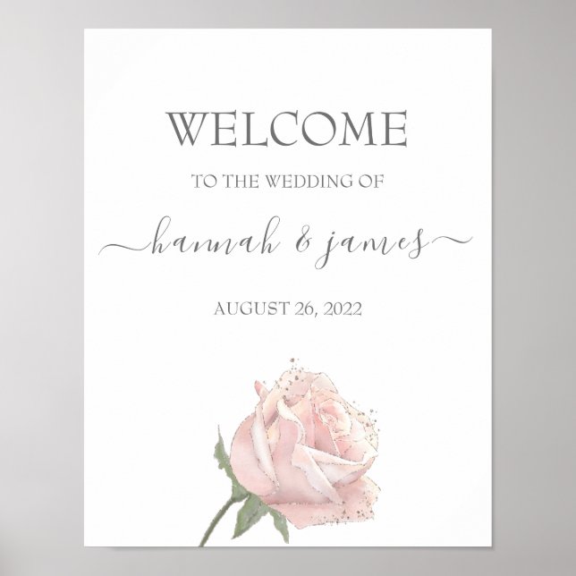 Poster Hannah | Calligraphie Rose romantique Mariage de b (Devant)