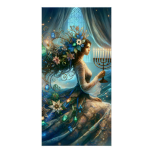 Poster Hannukah belle femme avec Menorah