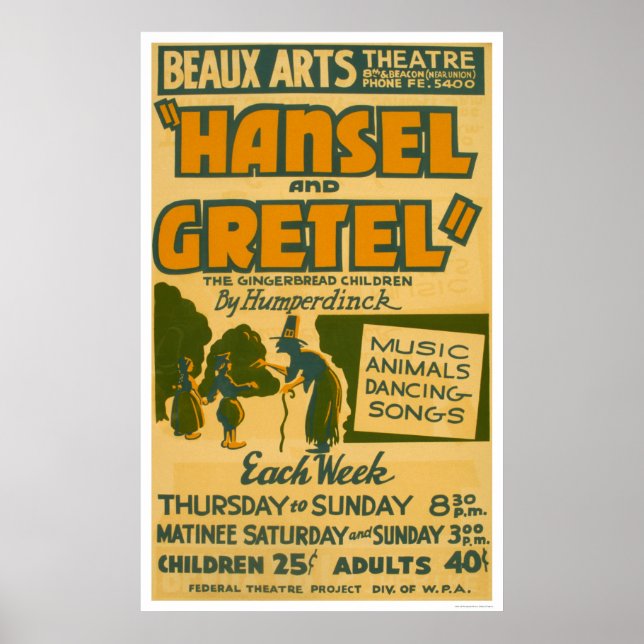 Poster Hansel & Gretel Boston 1940 WPA (Devant)