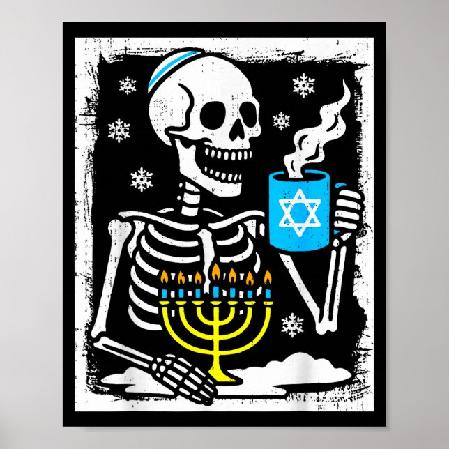Poster Hanukkah Skeleton Coffee Dreidel Jewish Menorah Ch (Devant)