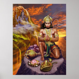 Poster Hanuman reçoit les bénédictions de Shiva