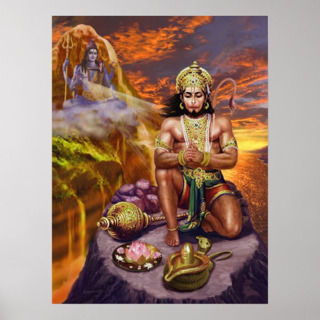 Poster Hanuman reçoit les bénédictions de Shiva (Devant)