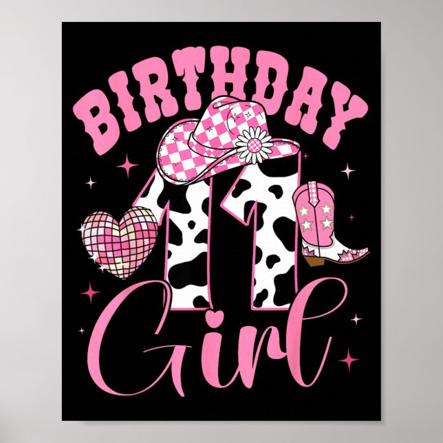 Poster Happy 11th Birthday Girl Outfit Rodeo Western Cowg (Devant)