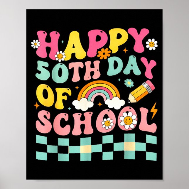 Poster Happy 50th Day Of School Retro Teacher Students Sm (Devant)