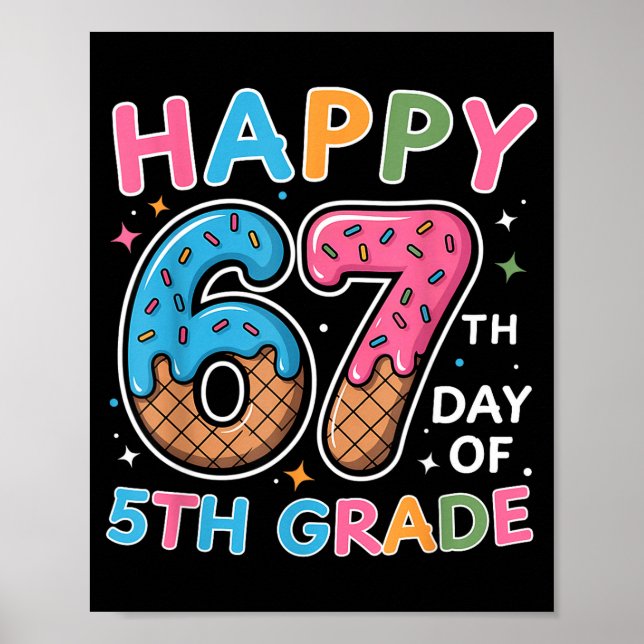 Poster Happy 67th Day Of 5th Grade Ice Cream Drip 67 Days (Devant)