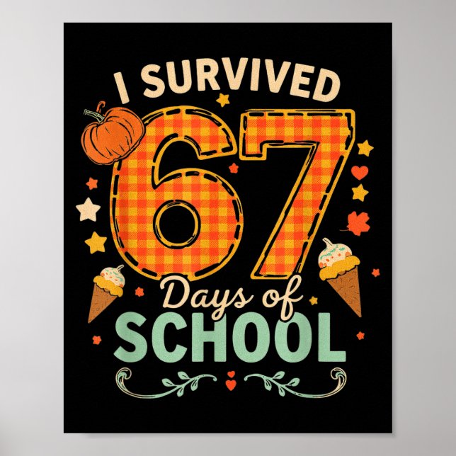 Poster Happy 67th Day Of School Funny Teacher Thanksgivin (Devant)