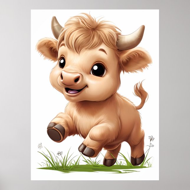 Poster Happy Baby Highland Cow Nursery Art (Devant)