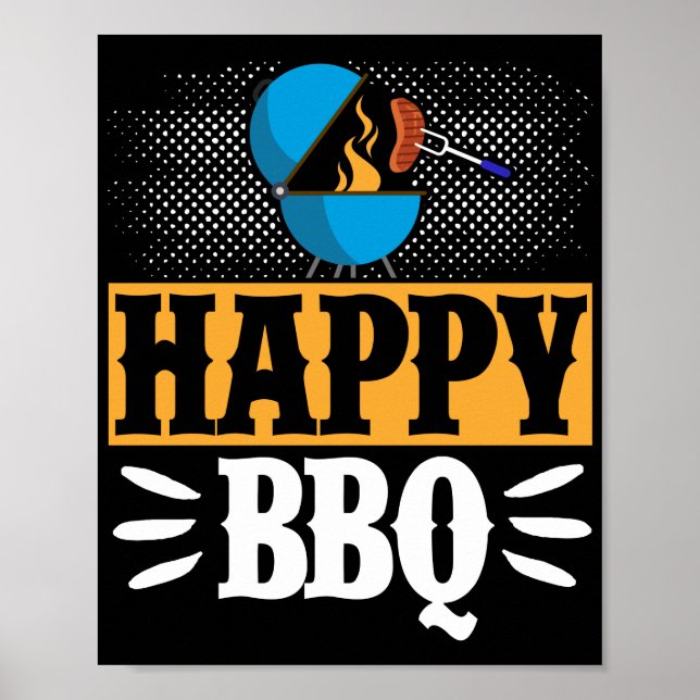 Poster Happy BBQ Fumeur Grill Barbecue Viande Grillation (Devant)