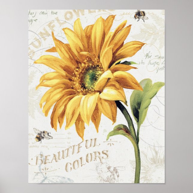 Poster Happy Bees and Yellow Sunflowers (Devant)