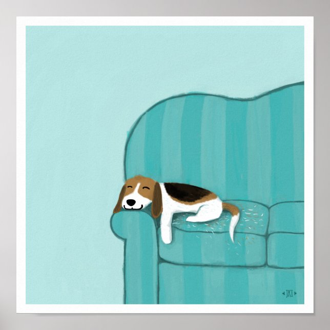 Poster Happy Couch Beagle | Chien dormant mignon | Art po (Devant)