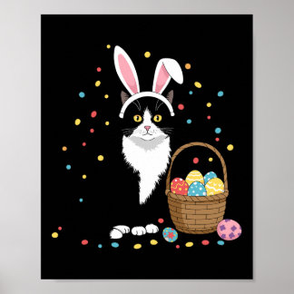 Poster Happy Easter Day Black Cat Rabbit Ears Easter Eggs