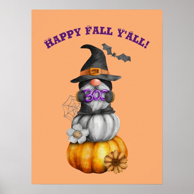 Poster Happy Fall Y'All Aquarelle Automne Gnome (Devant)