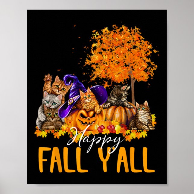 Poster Happy Fall Y'all Cats Lover Automne Citrouille Map (Devant)