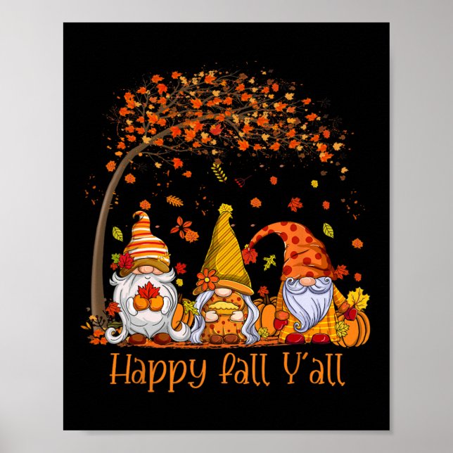 Poster Happy Fall Y'all Gnome Citrouille Automne Feuilles (Devant)