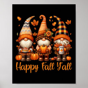 Poster Happy Fall Y'all Gnome Citrouille Automne Thanksgi