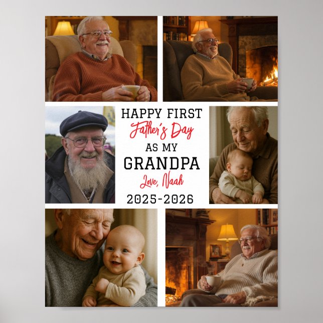 Poster Happy First Grandpa Day Photo Collage (Devant)