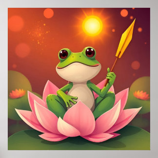 Poster Happy Frog Princess in Lotus Waits For The Prince