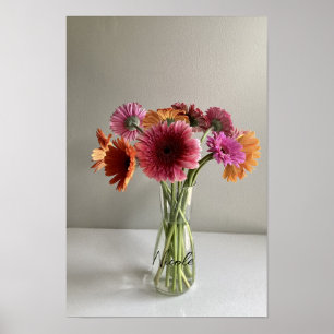 Poster Happy Gerbera Fleur colorée +Nom personnalisé