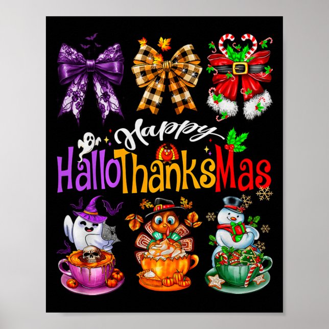 Poster Happy Hallothanksmas Coquette Bow Coffee Latte Can (Devant)