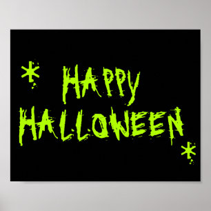 Poster Happy Halloween neon green black scary typography