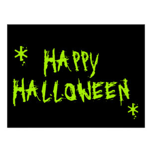 Poster Happy Halloween néon vert noir éffrayant Typograph