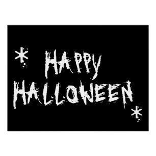 Poster Happy Halloween noir et blanc effrayant Typographi