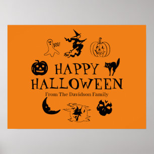 Poster Happy Halloween nom personnalisé noir et orange